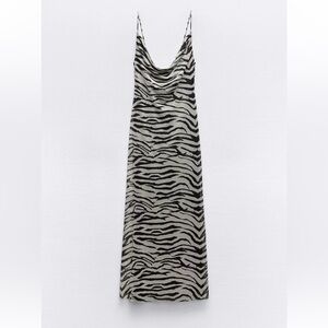 Zara Black & White Zebra Print Slip Mesh Dress